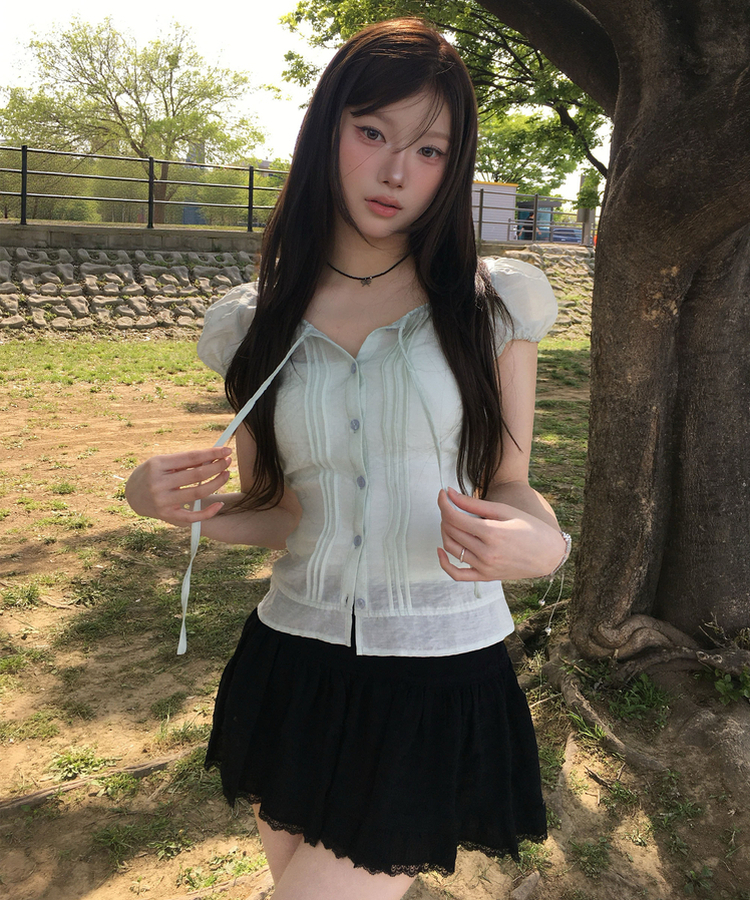 レースフリルミニスカート BLACK