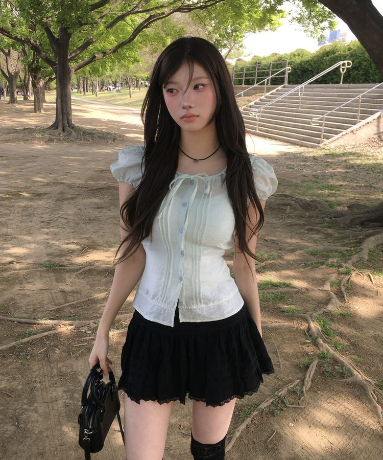 レースフリルミニスカート BLACK