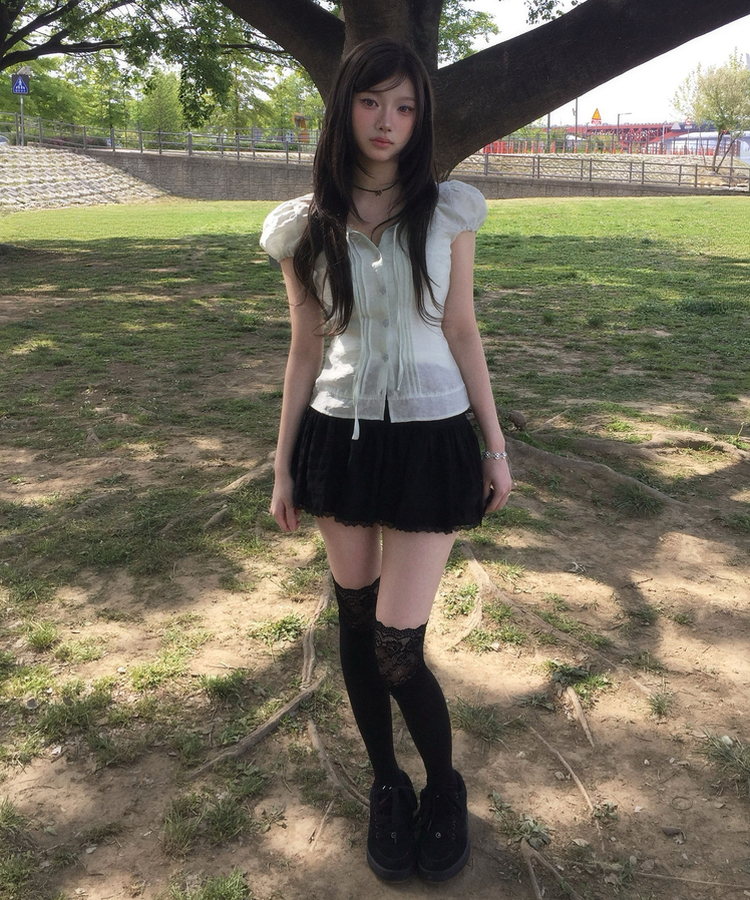 レースフリルミニスカート BLACK