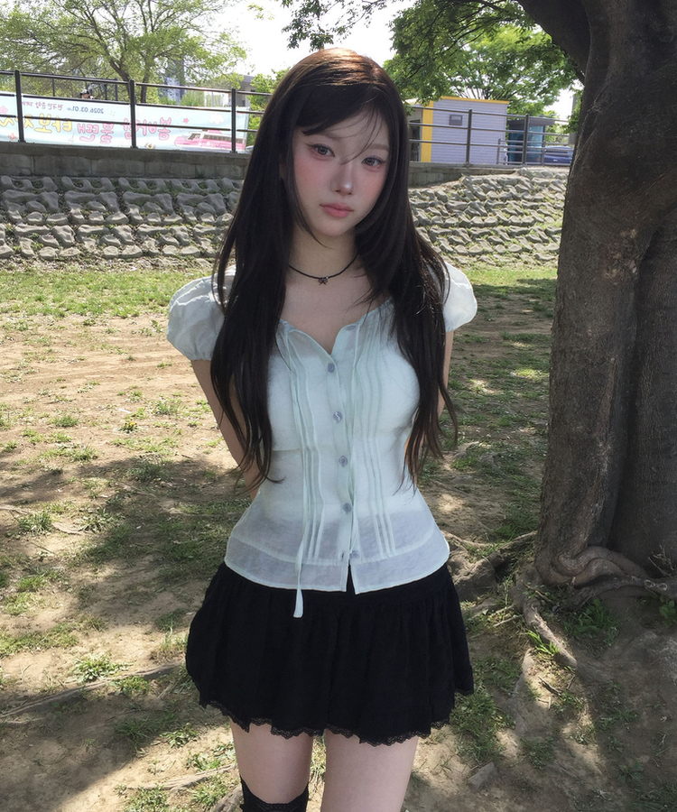 レースフリルミニスカート BLACK