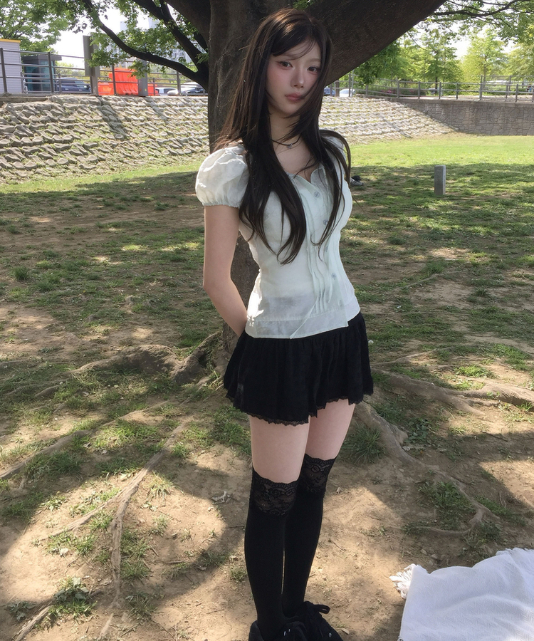 レースフリルミニスカート BLACK