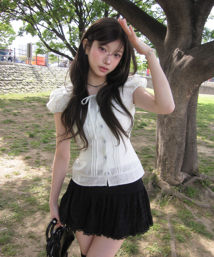 レースフリルミニスカート BLACK