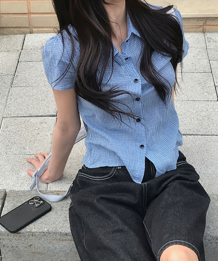 ⭐︎新品未使用⭐︎OHGA パフスリーブ チェック柄 半袖シャツ 【公式通販】