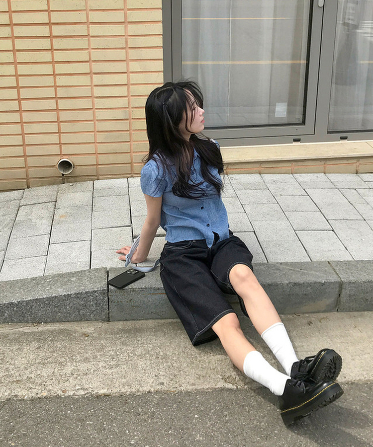 黒のパフスリーブ半袖シャツ チェックパフスリーブ半袖シャツ｜シャツ｜韓国ファッション通販 SONA