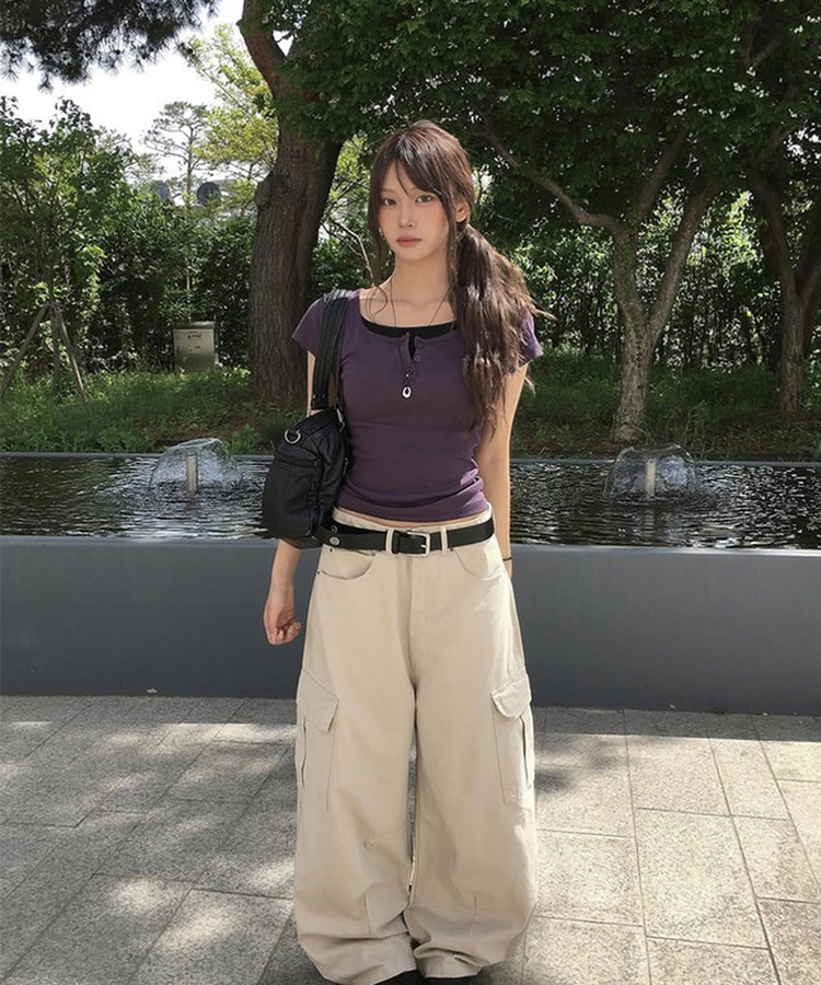 コットンカーゴスリットワイドパンツ BEIGE