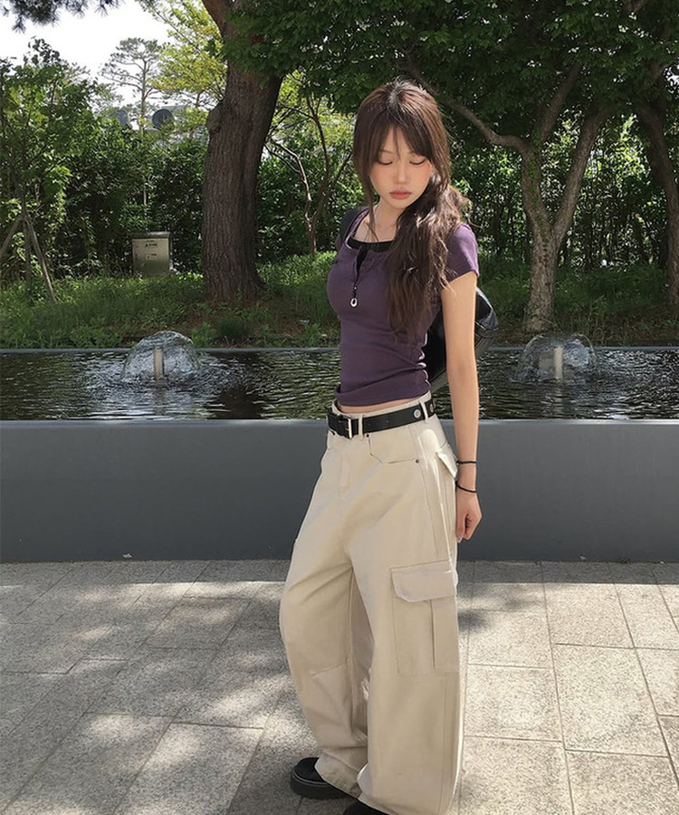 コットンカーゴスリットワイドパンツ BEIGE