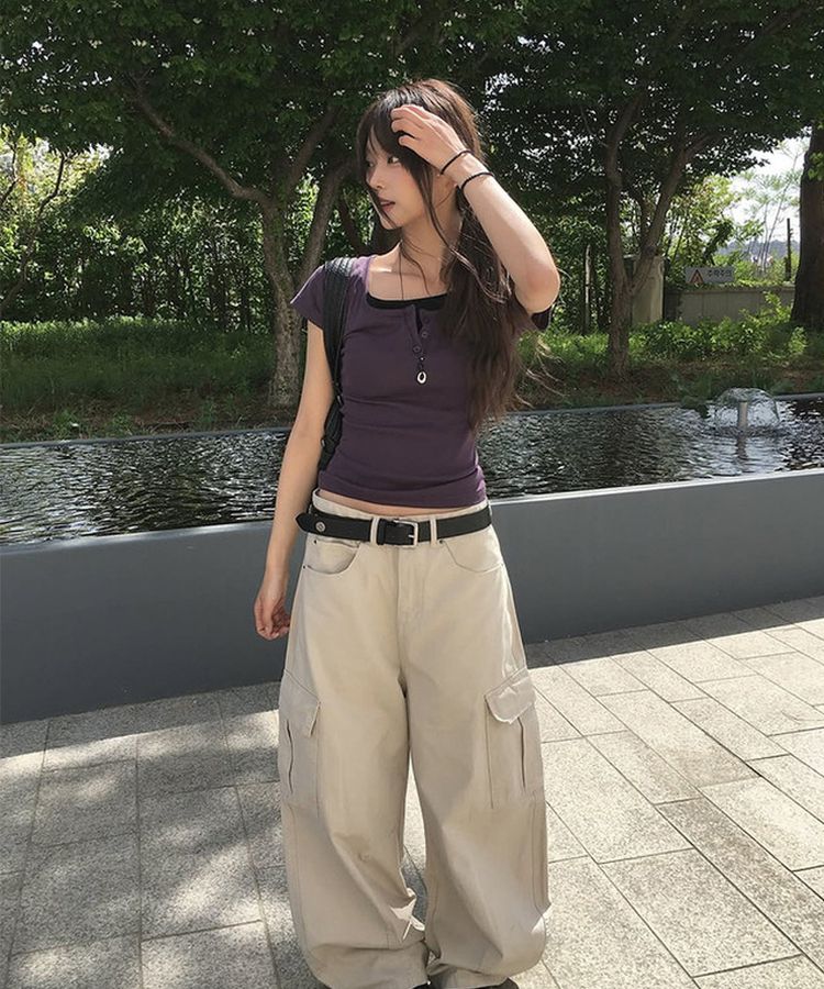 コットンカーゴスリットワイドパンツ BEIGE