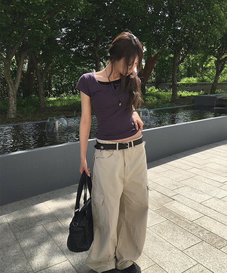 コットンカーゴスリットワイドパンツ BEIGE