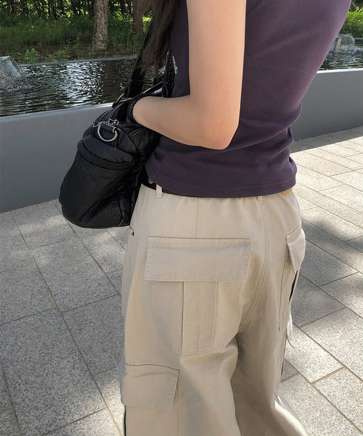 コットンカーゴスリットワイドパンツ BEIGE