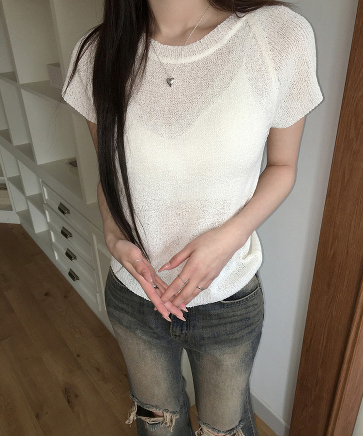 シースルー半袖ニット IVORY