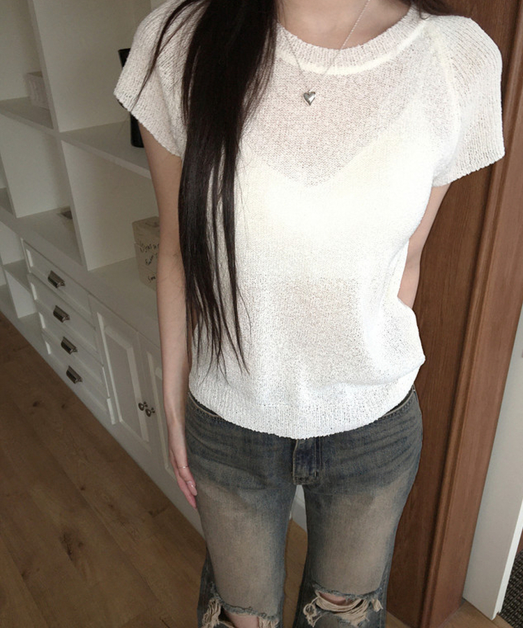 シースルー半袖ニット IVORY