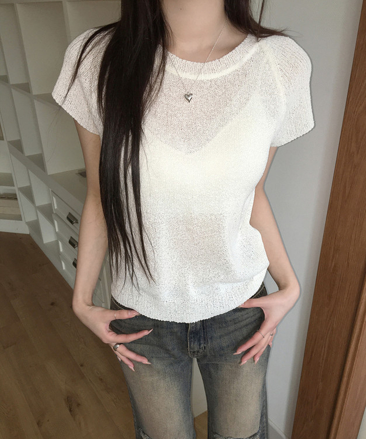 シースルー半袖ニット IVORY