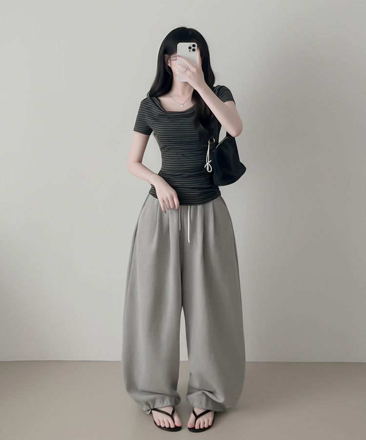 スターポイントストライプドレープ半袖Tシャツ CHARCOAL