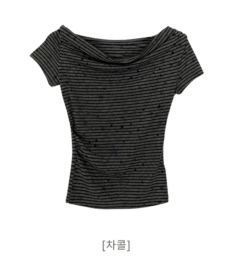 スターポイントストライプドレープ半袖Tシャツ