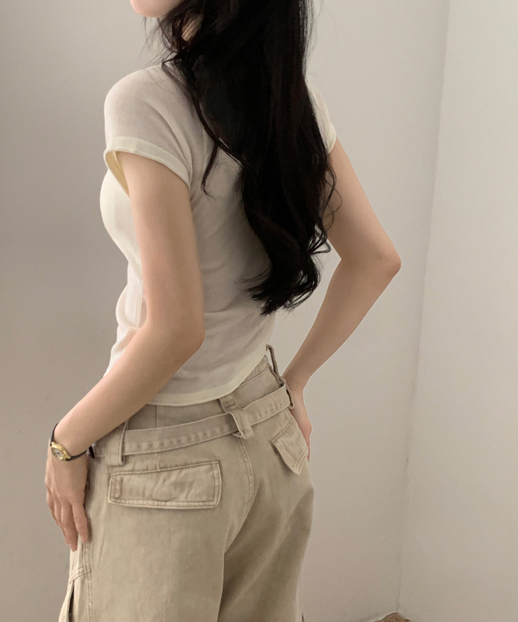 Vネックボタン半袖Tシャツ(7color) IVORY