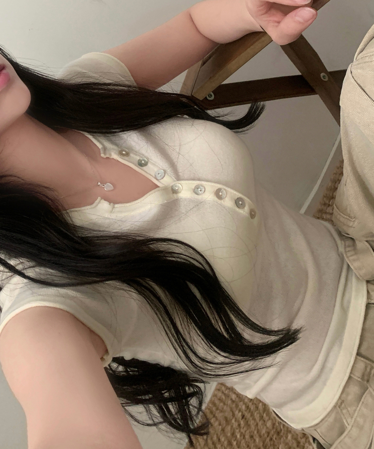 Vネックボタン半袖Tシャツ(7color) IVORY