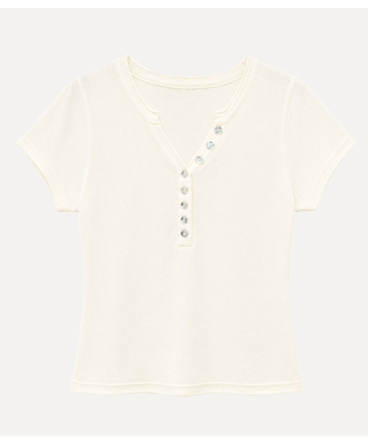 Vネックボタン半袖Tシャツ(7color)