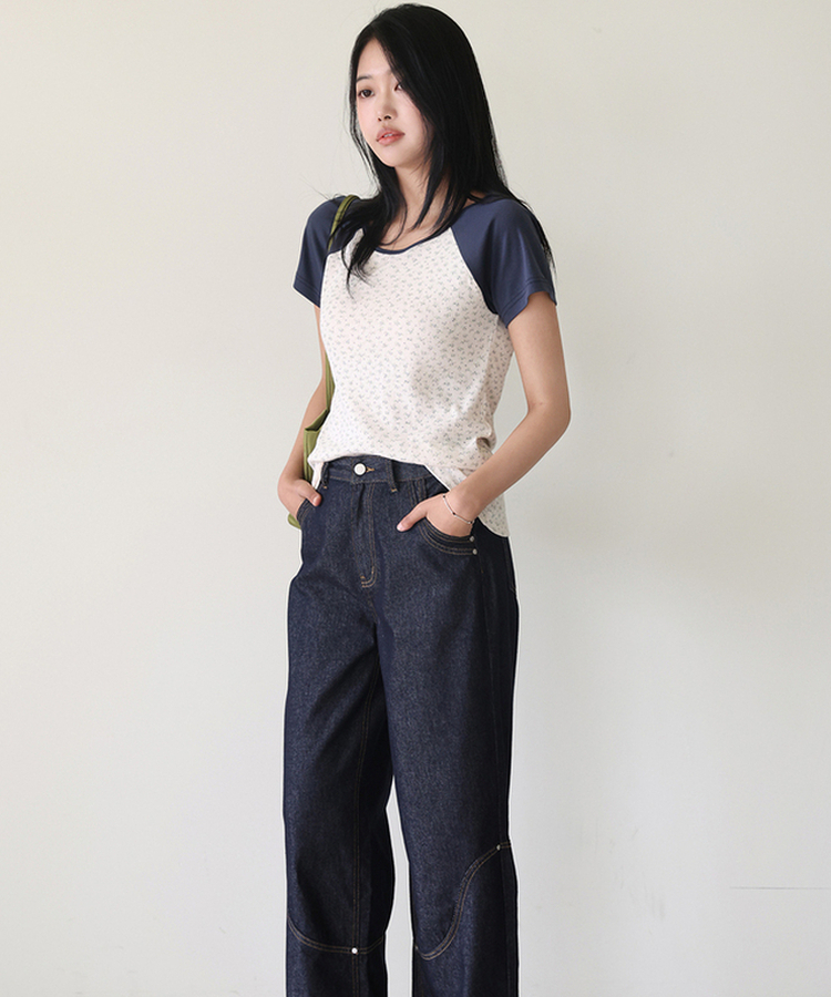 小花柄ラグラン半袖Tシャツ CREAM