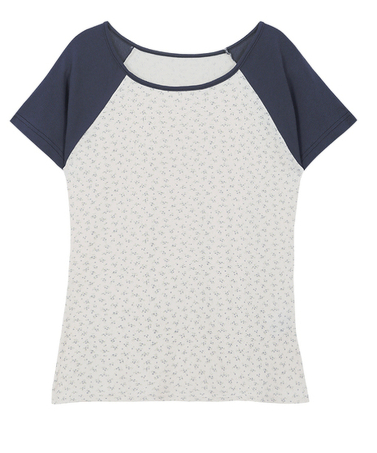 小花柄ラグラン半袖Tシャツ