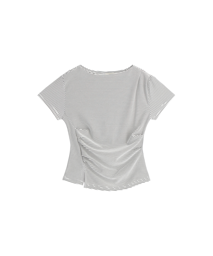 （夏の半袖ver.♥）ボートネック ライン タックシャーリング 半袖Tシャツ