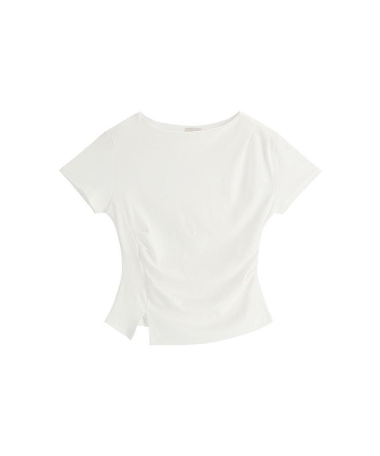 （夏の半袖ver.♥）ボートネック ライン タックシャーリング 半袖Tシャツ