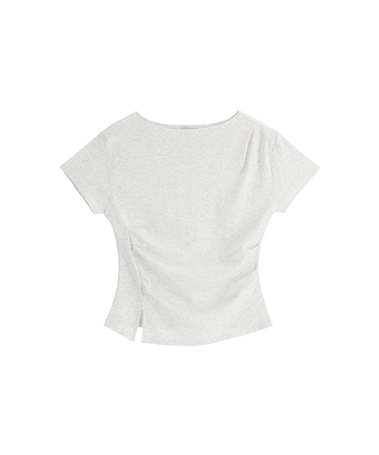 （夏の半袖ver.♥）ボートネック ライン タックシャーリング 半袖Tシャツ