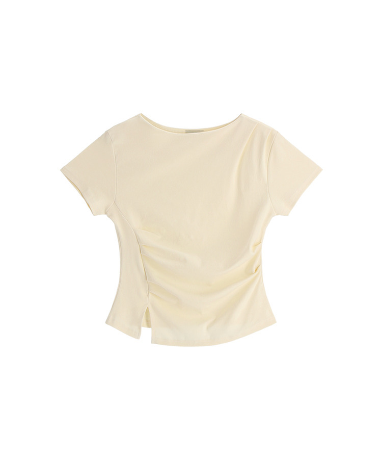 （夏の半袖ver.♥）ボートネック ライン タックシャーリング 半袖Tシャツ