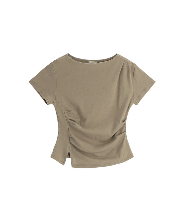 （夏の半袖ver.♥）ボートネック ライン タックシャーリング 半袖Tシャツ