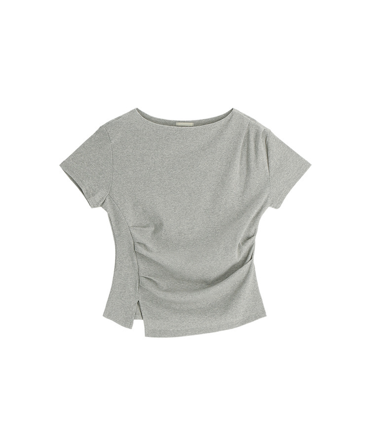 （夏の半袖ver.♥）ボートネック ライン タックシャーリング 半袖Tシャツ