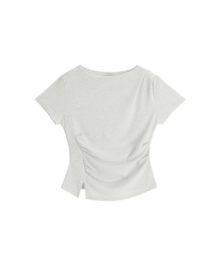 （夏の半袖ver.♥）ボートネック ライン タックシャーリング 半袖Tシャツ