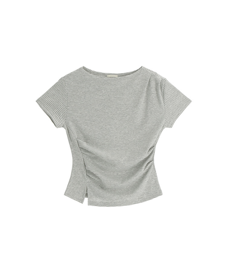 （夏の半袖ver.♥）ボートネック ライン タックシャーリング 半袖Tシャツ