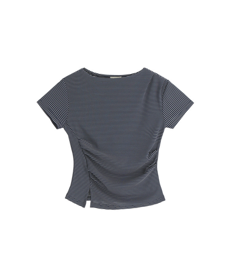 （夏の半袖ver.♥）ボートネック ライン タックシャーリング 半袖Tシャツ