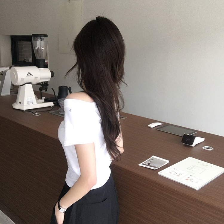 머드 y2k 빈티지 오프숄더 여름 스터드 반팔 티셔츠 언발 원숄더 슬림핏 반팔티 여리핏 반소매 데일리 상의 5color 화이트