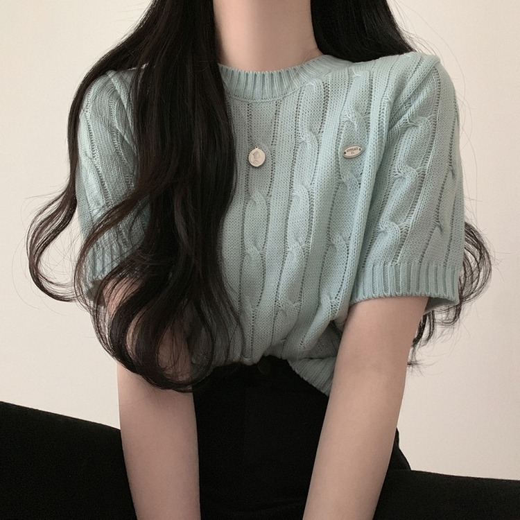 ペンダントケーブル半袖ニット(6color)｜ニット｜韓国ファッション通販