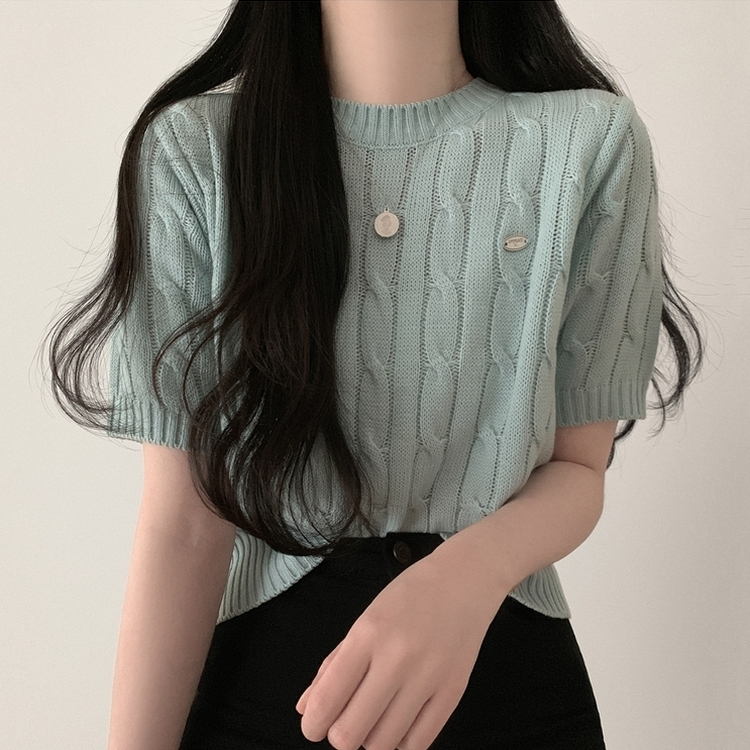 ペンダントケーブル半袖ニット(6color)｜ニット｜韓国ファッション通販