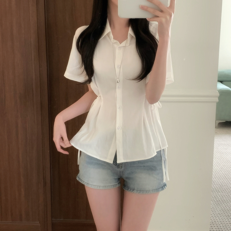 サイドウエスト半袖シャツブラウス(5color) IVORY