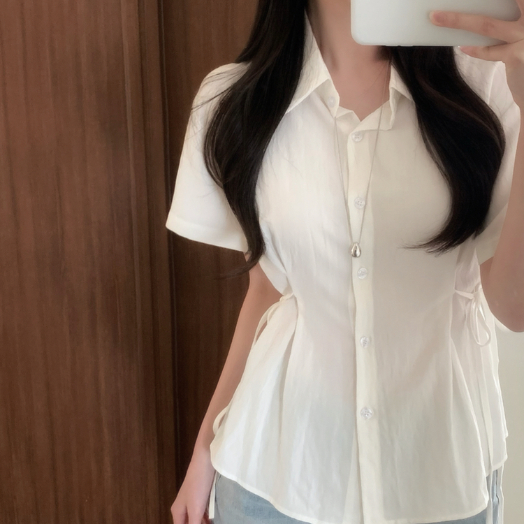 サイドウエスト半袖シャツブラウス(5color) IVORY