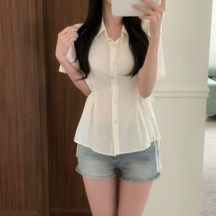 サイドウエスト半袖シャツブラウス(5color) IVORY