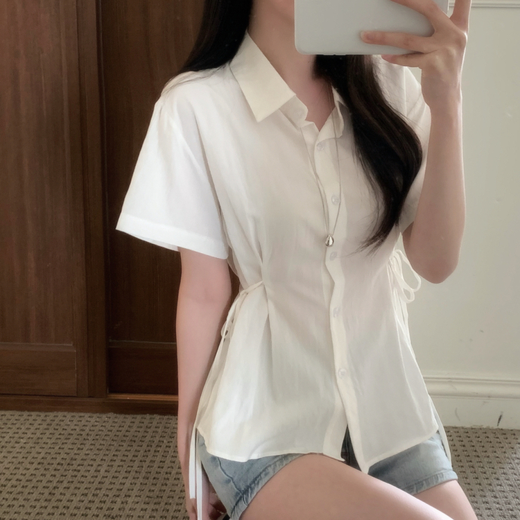 サイドウエスト半袖シャツブラウス(5color) IVORY