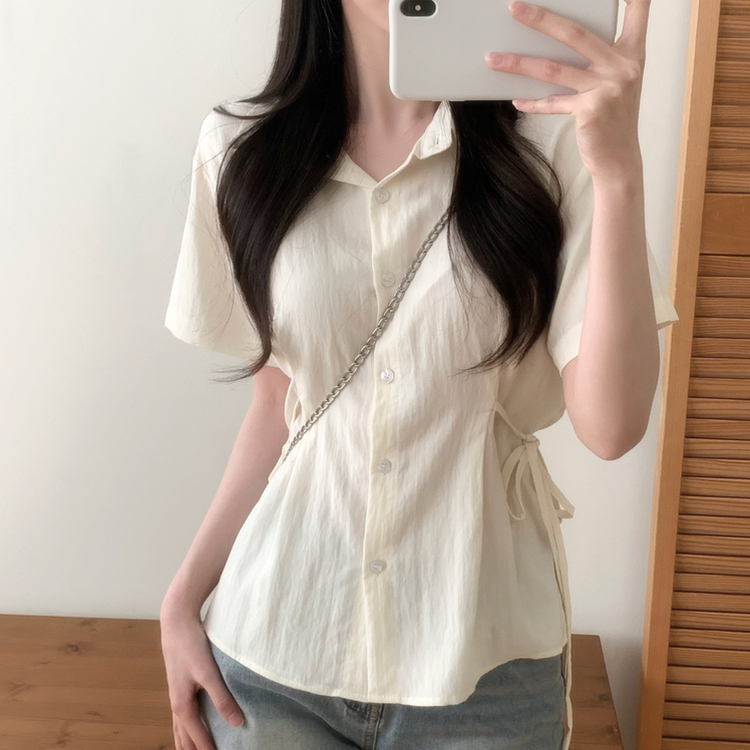 サイドウエスト半袖シャツブラウス(5color) BEIGE