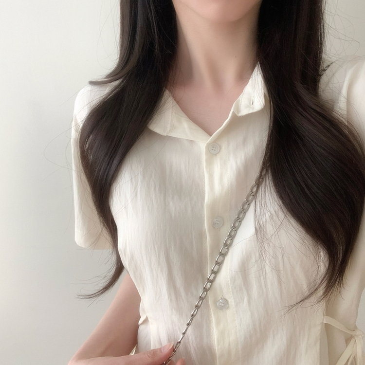 サイドウエスト半袖シャツブラウス(5color) BEIGE