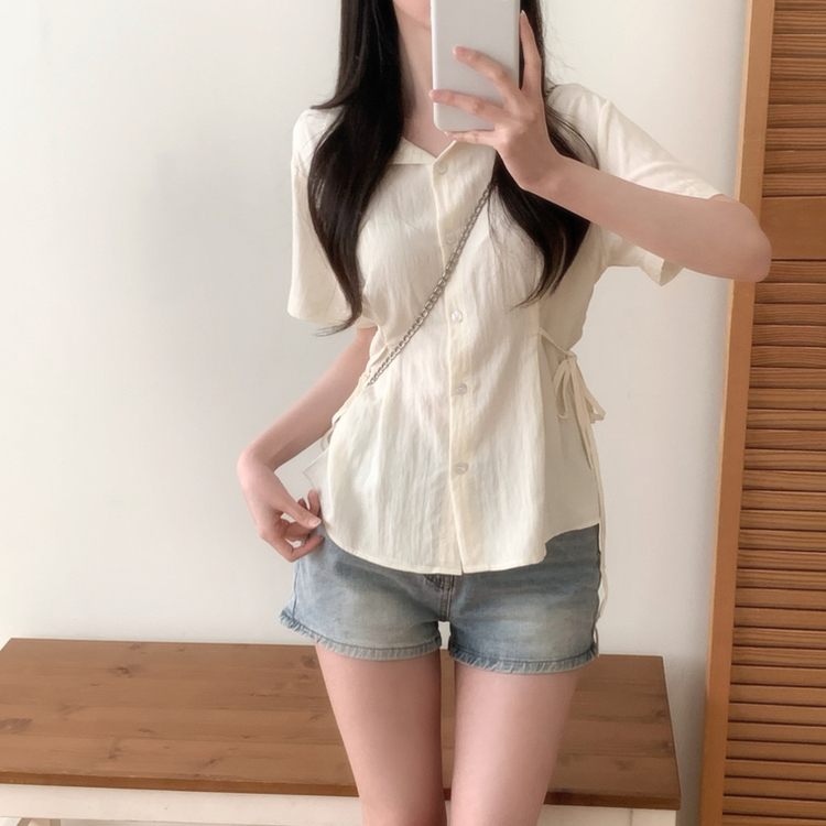サイドウエスト半袖シャツブラウス(5color) BEIGE