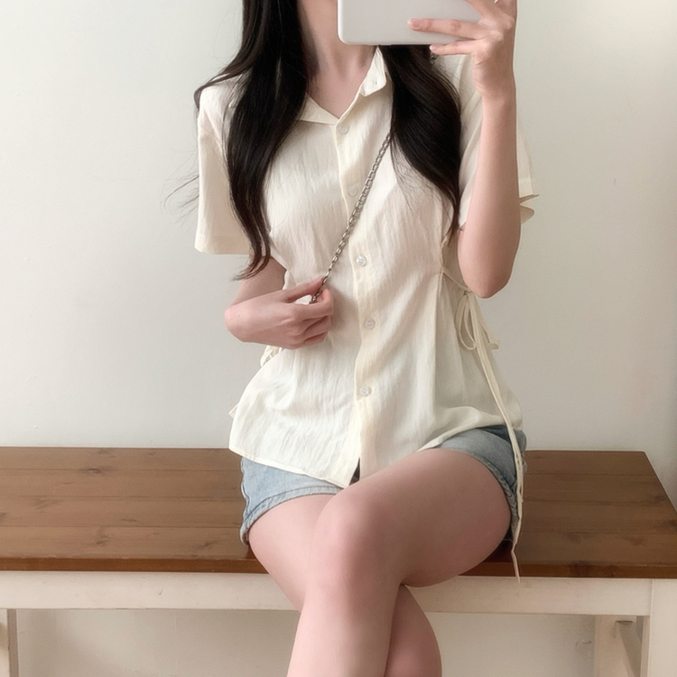 サイドウエスト半袖シャツブラウス(5color) BEIGE