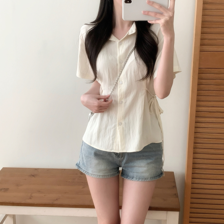 サイドウエスト半袖シャツブラウス(5color) BEIGE