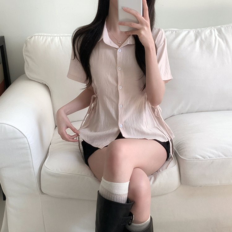 サイドウエスト半袖シャツブラウス(5color) PINK