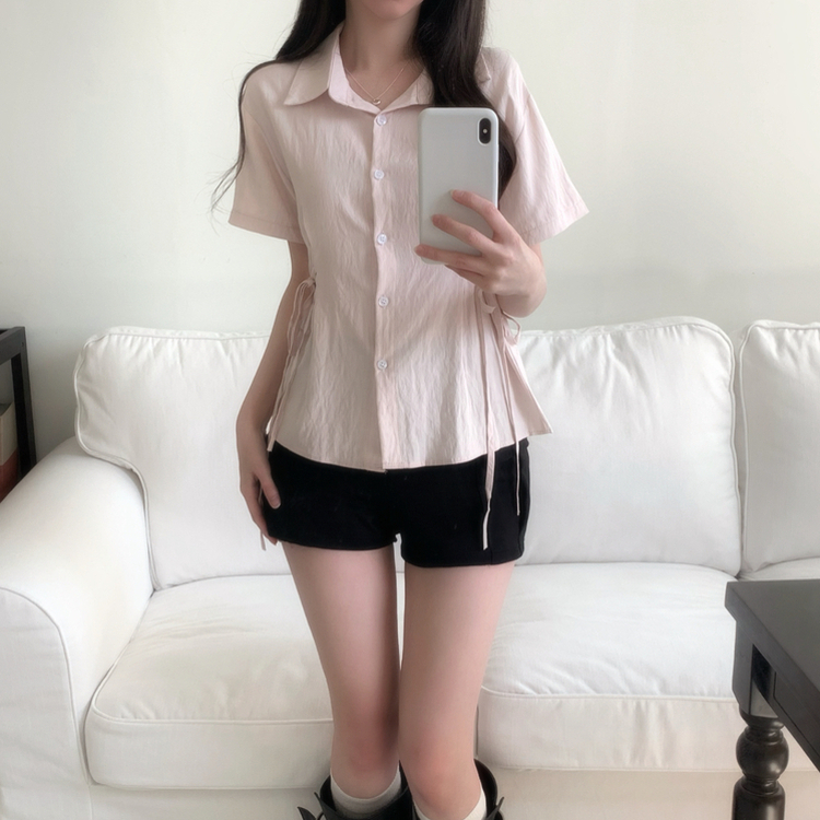 サイドウエスト半袖シャツブラウス(5color) PINK