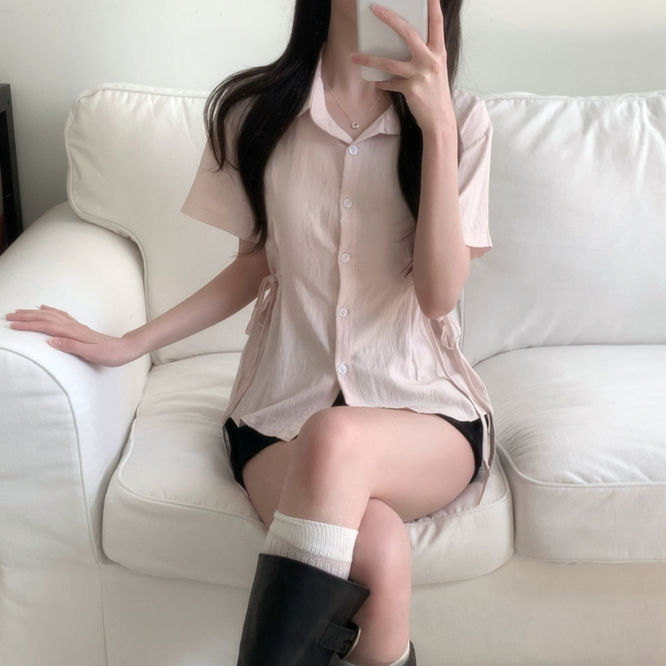サイドウエスト半袖シャツブラウス(5color) PINK