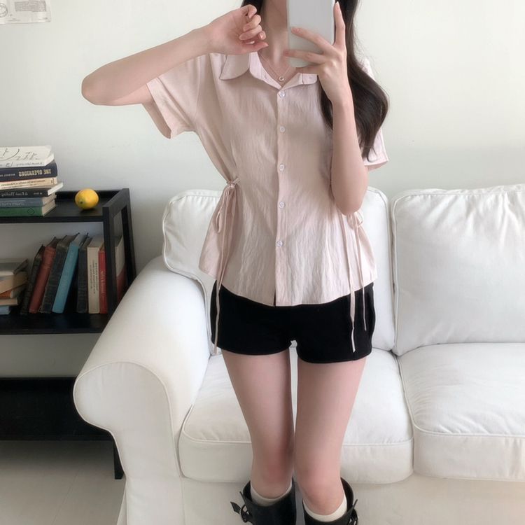サイドウエスト半袖シャツブラウス(5color) PINK