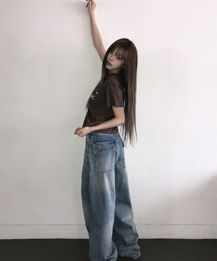 ビンテージレタリングプリント半袖Tシャツ BROWN