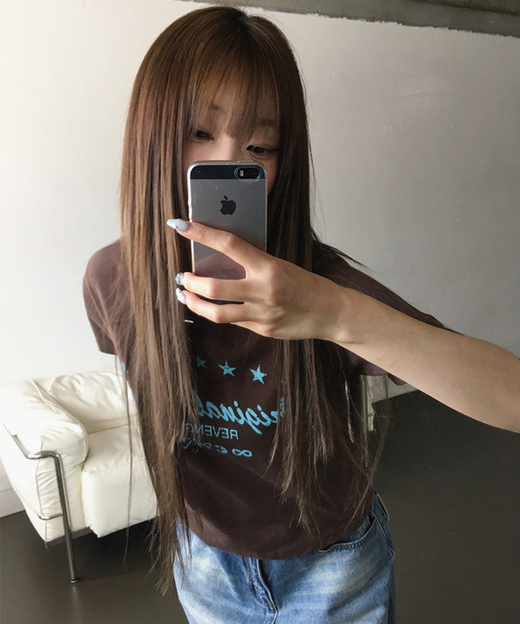 ビンテージレタリングプリント半袖Tシャツ BROWN